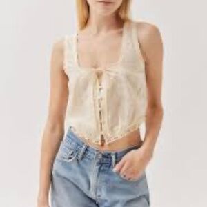 Eve Embroidered Corset Top in Cream by Urban Outfitters (M)